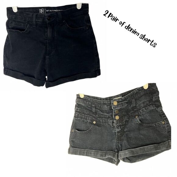 Bundle of 2 pairs of denim shorts dark wash black short high waisted cuffed - Picture 1 of 9